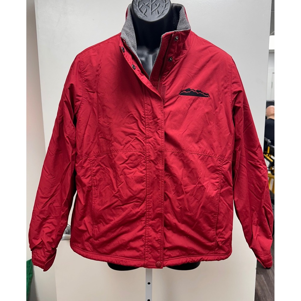 LL Bean Red Fleece Lined Jacket with Mountain Logo Size XL Hiking Winter Warm‎